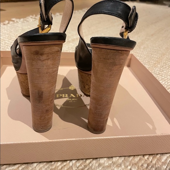 Prada leather black platform stacked heel - Picture 3 of 8